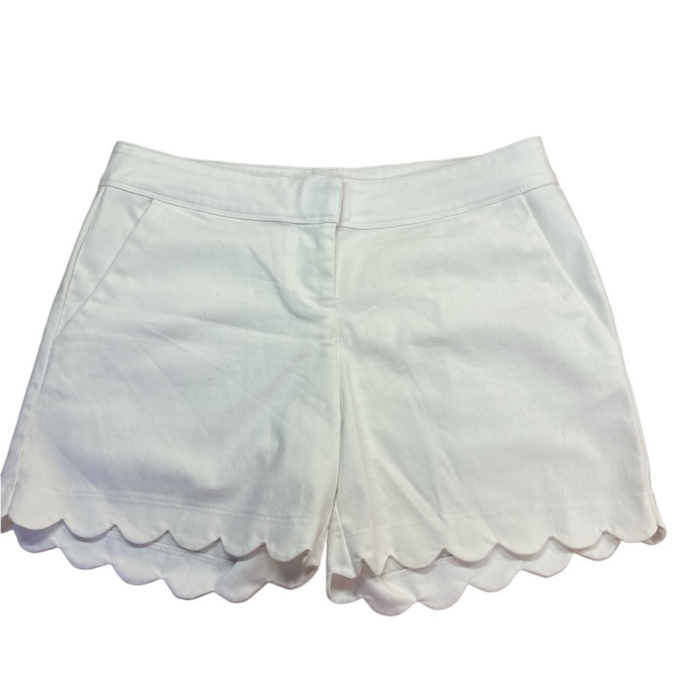 Isaac Mizrahi White Summer Shorts Scalloped Hems Cotton Blend Size 12